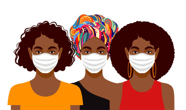 戴著防護面具的年輕婦女 - 大流行  疾病 插圖 幅插畫檔、美工圖案、卡通及圖標