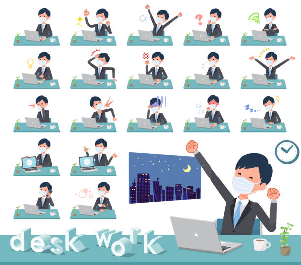плоский тип маски businessman_desk работы - hay fever flash stock illustrations