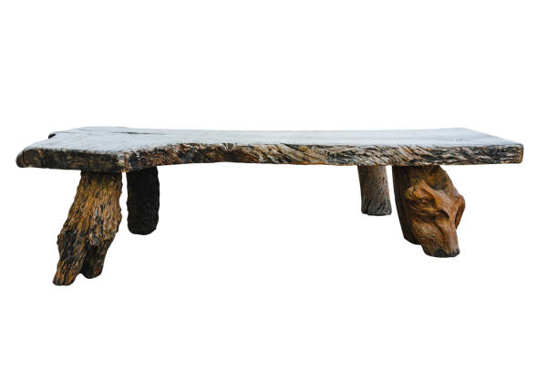 istock Wooden bench hand made for decor on isolated white background with clipping path. 1216980562