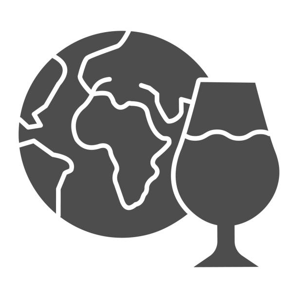 istock Globe and glass of wine solid icon. Imported wine with planet glyph style pictogram on white background. Winery world collection logo for mobile concept and web design. Vector graphics. 1216982486