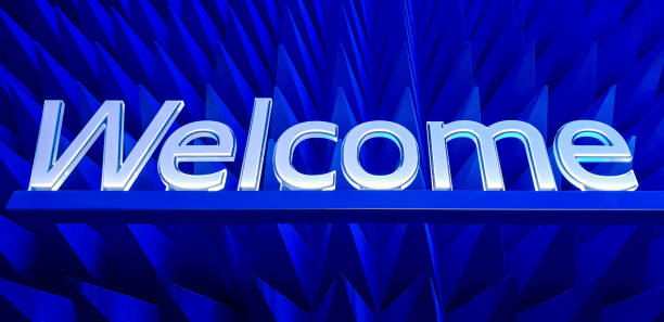 istock Welcome text on a blue spike background from acoustic foam pyramid 1216983538