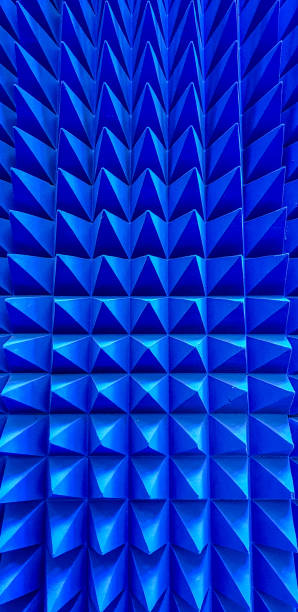Blue spike background from acoustic foam pyramid Blue spike background from acoustic foam pyramid acoustic music photos stock pictures, royalty-free photos & images