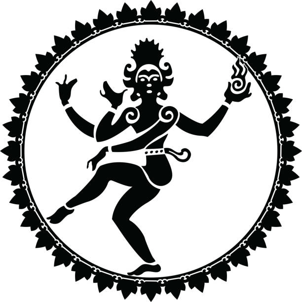 illustrazioni stock, clip art, cartoni animati e icone di tendenza di shiva nataraja silhouette in un cerchio di fuoco - shiva hindu god statue dancing