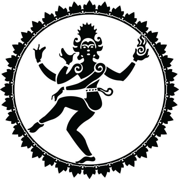 ilustrações de stock, clip art, desenhos animados e ícones de shiva nataraja silhouette in a circle of fire - shiva nataraja dancing indian culture