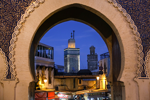 Bab Bou Jeloud gate in medina in Fez, Morocco.