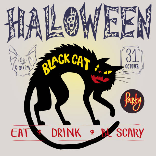 istock Black cat and bat. Color image, party invitation, halloween, flyer, poster, banner, package.Color vector illustration. Can be used in social networks, for articles, publications, postcards, print. 1216985525
