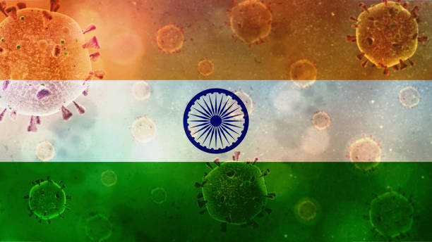 istock India flag illustration with Coronavirus COVID-19 Virus 1216989846