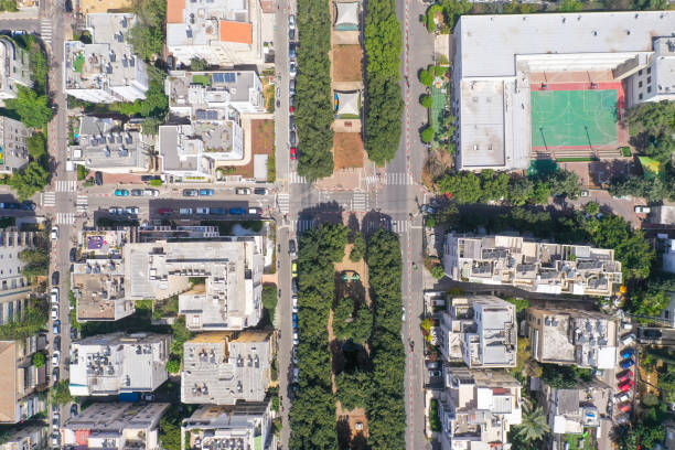 bloqueio do vírus corona, vista aérea da avenida tel aviv rothschilds - rothschild - fotografias e filmes do acervo