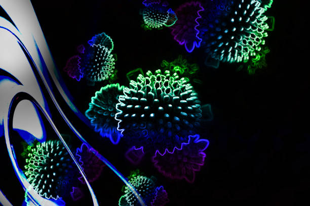 istock Abstract virus molecule background illustration. Spiral DNA and bacteria. Type of virus under the microscope. Coronavirus pandemic. Quarantine. Attention. 1216993705