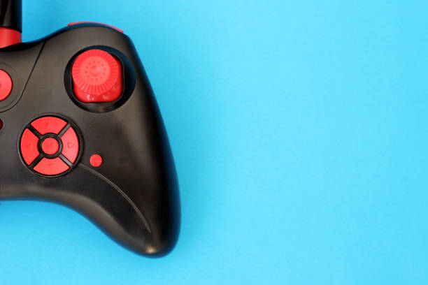 istock Remote control, joystick of a drone, quadrocopter on a blue background 1216995029