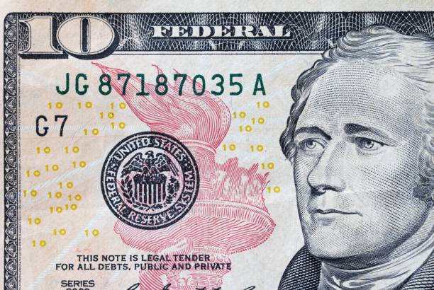 istock Macro corner view of ten dollar bill 1216995167