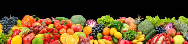 Panoramic photo fruits and vegetables