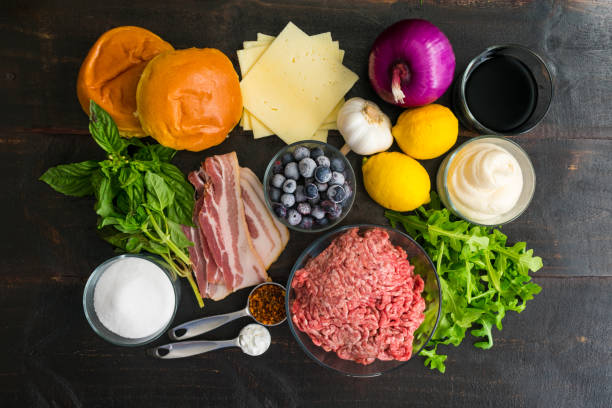 istock Red, White, and Blueberry Bacon Burger with Basil Aioli Ingredients 1217000214