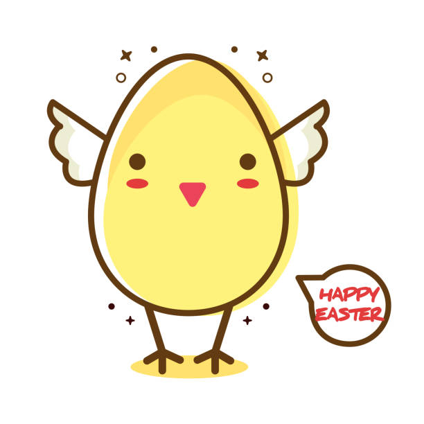 istock Happy Easter lettering greeting card. Cute cartoon chick on white background. 1217000258