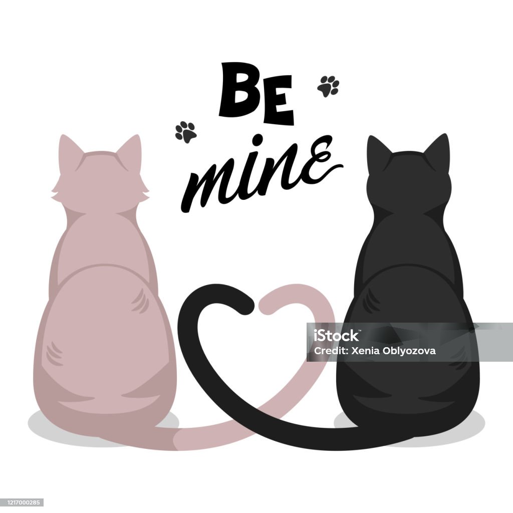 Thiệp Chúc Mừng Ngày Valentine Với Hai Chú Mèo Dễ Thương Với Đuôi ...
