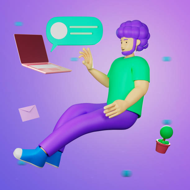 istock 3d illustration cartoon young casual man floating and using computer laptop for working from home or online education learning while quarantine from virus outbreak covid-19. 1217001885