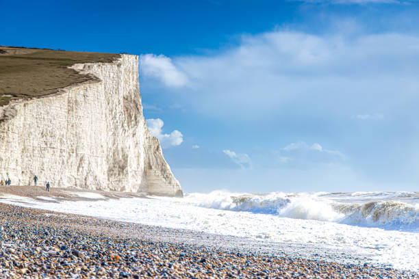 Seven sisters chalk cliffs in stormy day, England