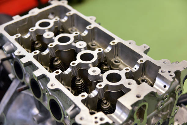 cylinder head with the valves stock photo