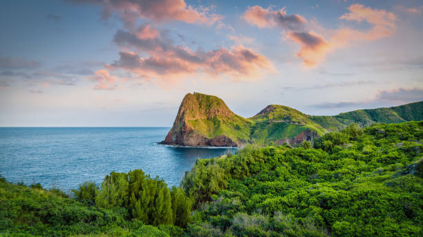 scenic north west coast panorama maui island hawaii usa - maui imagens e fotografias de stock
