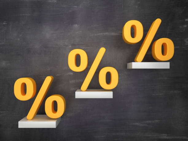 Steps with Percentage Symbol on Chalkboard - 3D Rendering