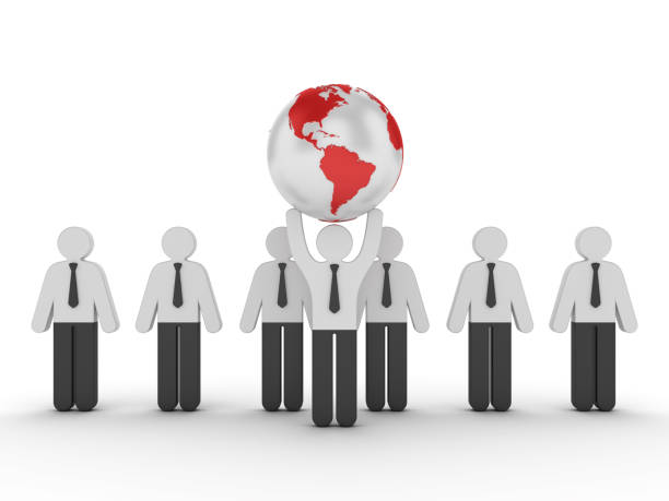 istock Pictogram Business People with Globe World - 3D Rendering 1217007844