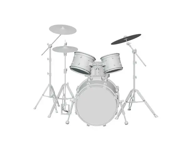 Photo of White drum kit isolated on white background