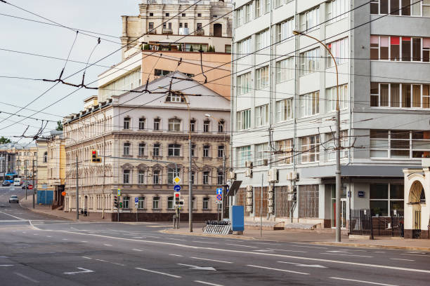 istock Empty city street at morning time. Moscow. 1217014570