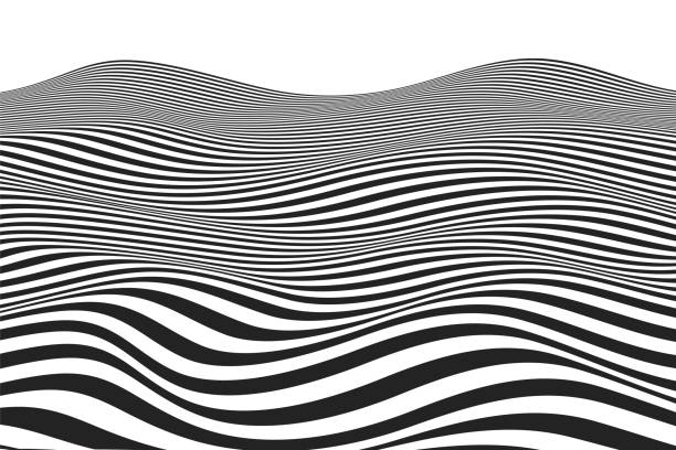 ilustrações, clipart, desenhos animados e ícones de padrão ondulado de ilusão óptica. fundo com ondas monocromáticas abstratas em perspectiva. - water surface water sine wave backgrounds