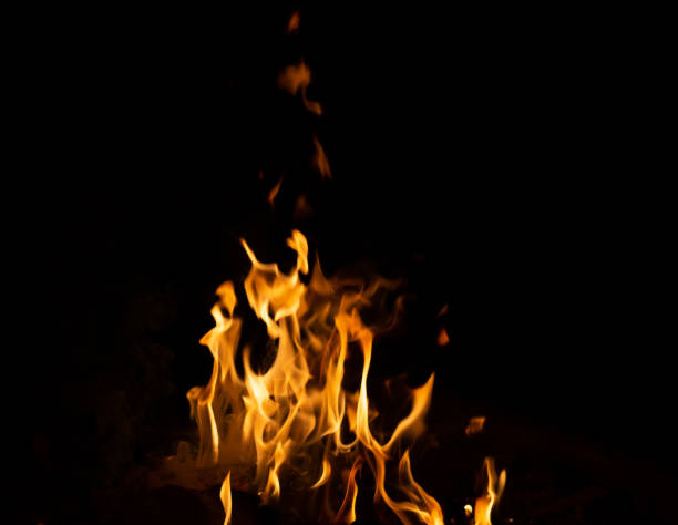istock Fire flame caused by burning of wood on a black background 1217018828