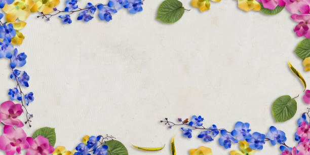 frame of beautiful flowers on paper background