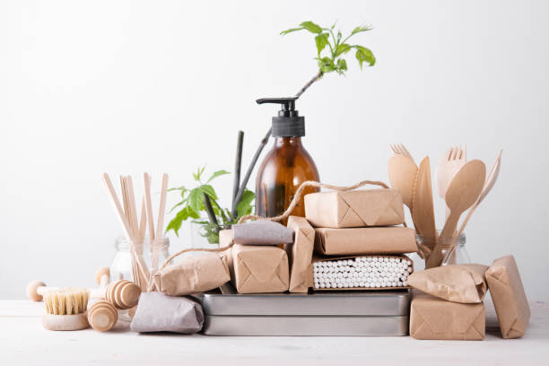 istock Zero waste concept, plastic free. Set of natural kitchen accessories. eco-friendly life 1217019824