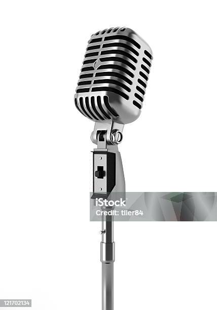 Microfone Vintage Isolado No Fundo Branco - Fotografias de stock e mais imagens de Microfone - Microfone, Estilo retro, Fora de moda - Estilo