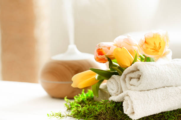 istock Spa composition with Aromatherapy and body care items. 1217022265