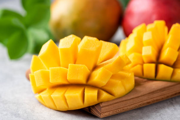 Fresh Ripe Mango Cut In Cubes stock photo