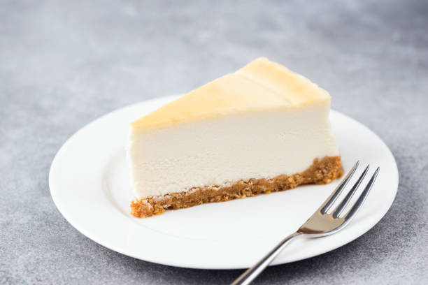 istock Slice of plain cheesecake on white plate 1217024944