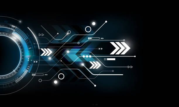 illustrazioni stock, clip art, cartoni animati e icone di tendenza di abstract futuristico circuito elettronico tecnologia sfondo blu concetto, illustrazione vettoriale - electronics industry technology backgrounds tall