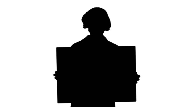 Silhouette Woman doctor in a mask holding an empty board