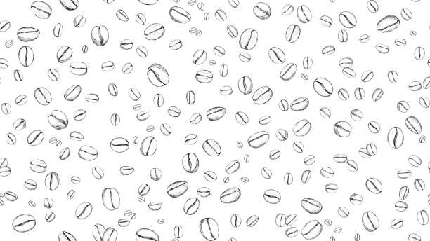 ilustrações de stock, clip art, desenhos animados e ícones de drawn coffee bean seamless  background. pattern with falling coffee beans. food doodle  sketch backdrop - coffee