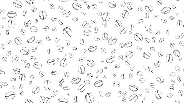 Drawn coffee bean seamless  background. Pattern with falling coffee beans. Food doodle  sketch backdrop Drawn coffee bean seamless pattern background. Pattern with falling coffee beans. Food doodle  sketch background coffee crop stock illustrations