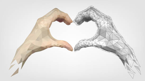 人間とロボットの低いポリ手の心臓のジェスチャー - love teamwork cooperation machine点のイラスト素材／クリップアート素材／マンガ素材／アイコン素材