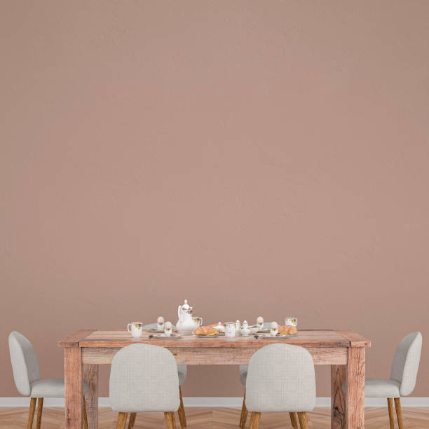 istock Dining room with table and decoration stock photo plaster wall 1217036587