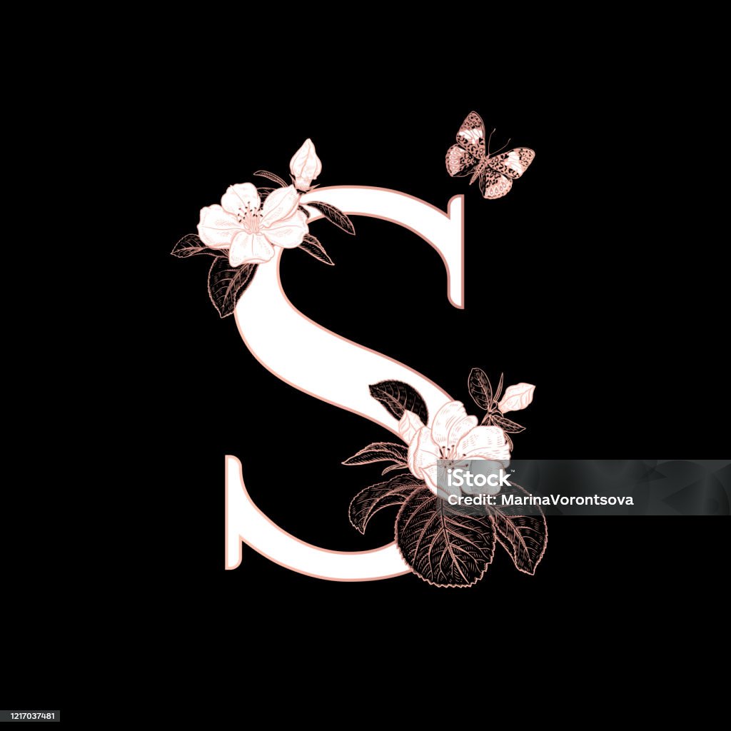 Decorations With Letter S Flowering Sakura Branches And Butterfly ...