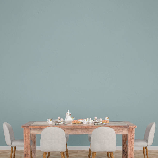 istock Dining room with table and decoration stock photo plaster wall 1217037655
