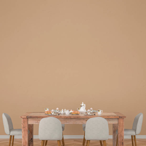istock Dining room with table and decoration stock photo plaster wall 1217037961