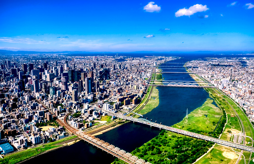 Panoramic views of Osaka City from Sky