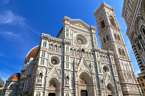 FLORENCE, ITALY .The Florence Baptistry, also known as the Baptistry of Saint John, and Giotto's Campanile in Florence.