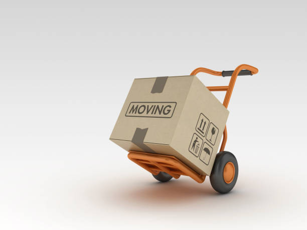 istock Hand Truck and Cardboard Boxes with Moving Label - 3D Rendering 1217046181