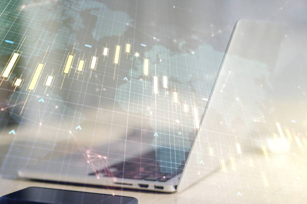 istock Multi exposure of abstract financial diagram with world map on computer background, banking and accounting concept 1217047692