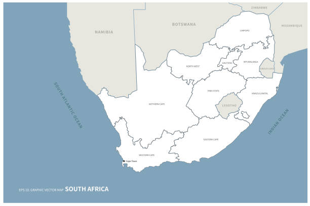 illustrazioni stock, clip art, cartoni animati e icone di tendenza di mappa del sudafrica. mappa vettoriale del sudafrica in africa meridionale - kruger national park illustrations