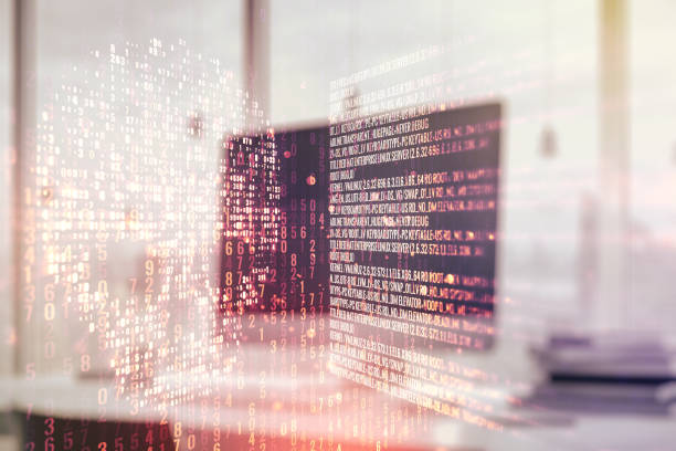 istock Creative code skull sketch on modern laptop background, theft of personal data and malware concept. Multiexposure 1217048712